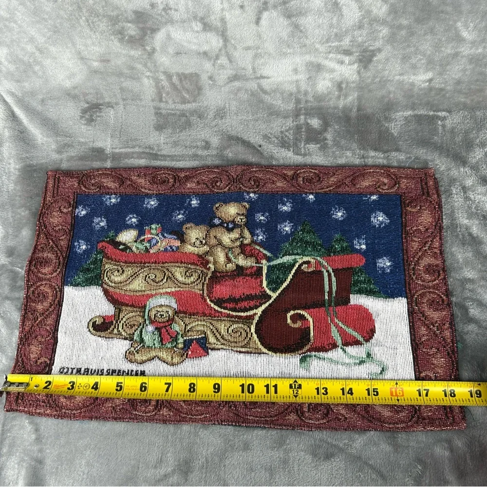 VTG Travis Spencer Tapestry Placemats Christmas Holiday Sleigh Bears Set of‎ 6